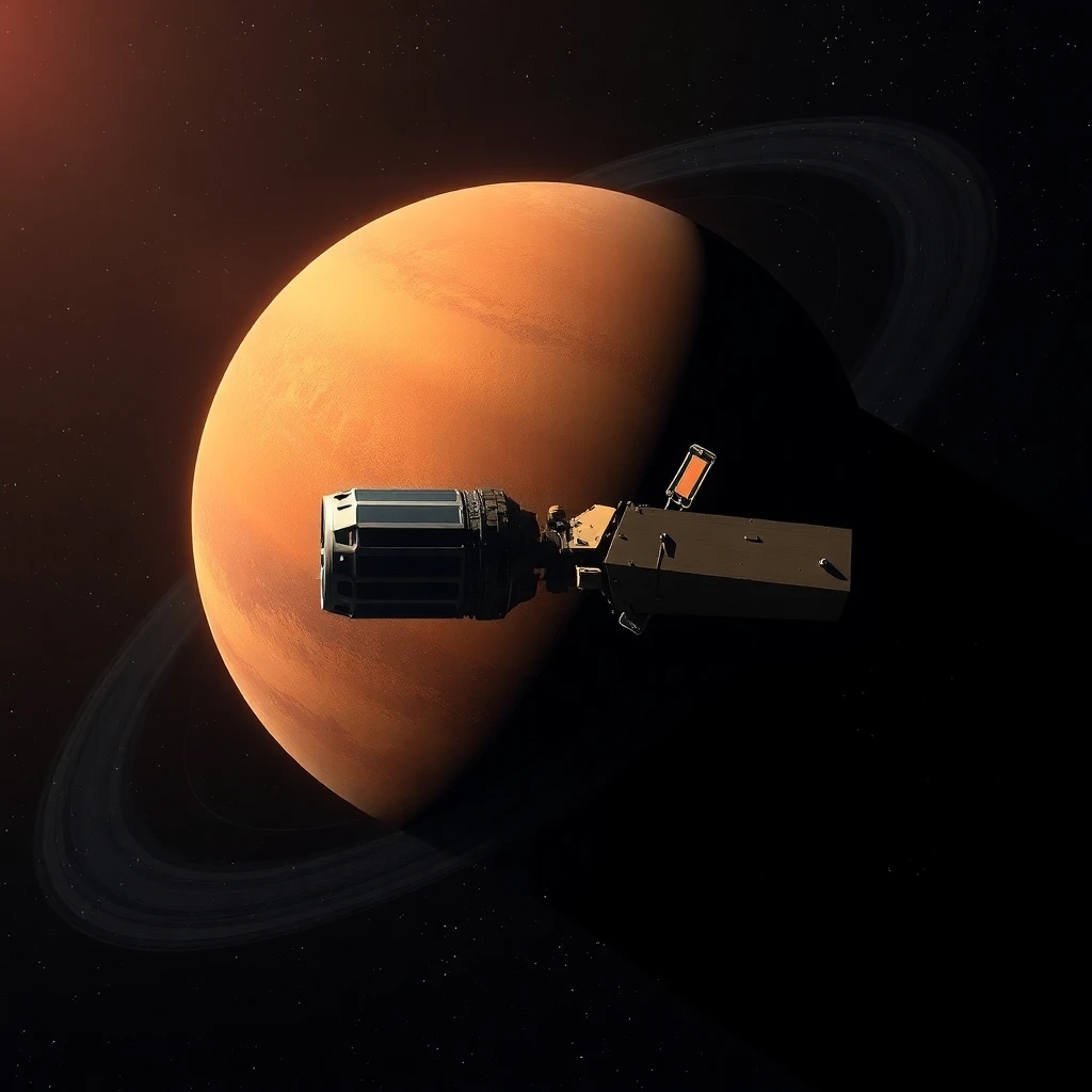 Una ilustración de la nave espacial Mars Express orbitando Marte.