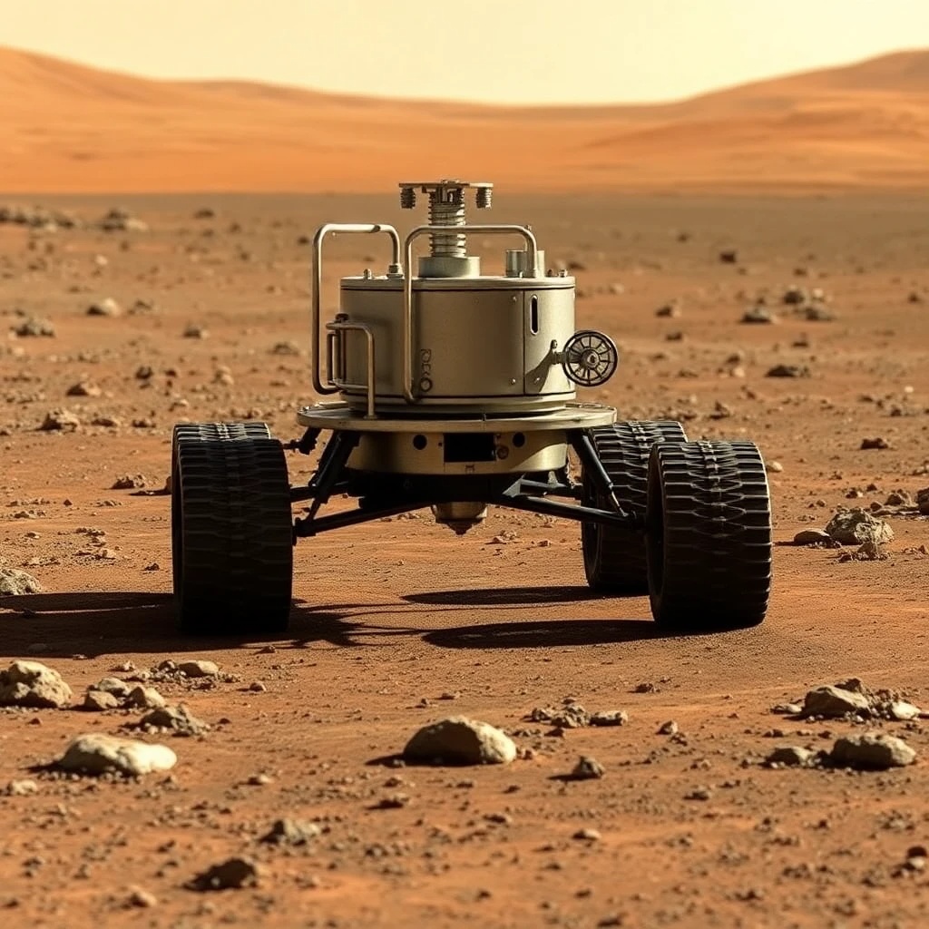 Una imagen del rover Sojourner en la superficie de Marte durante la misión Mars Pathfinder.
