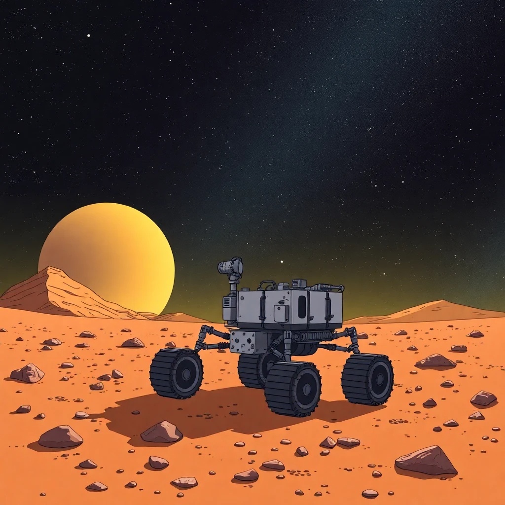 Una ilustración del rover Curiosity detectando metano en la atmósfera marciana.