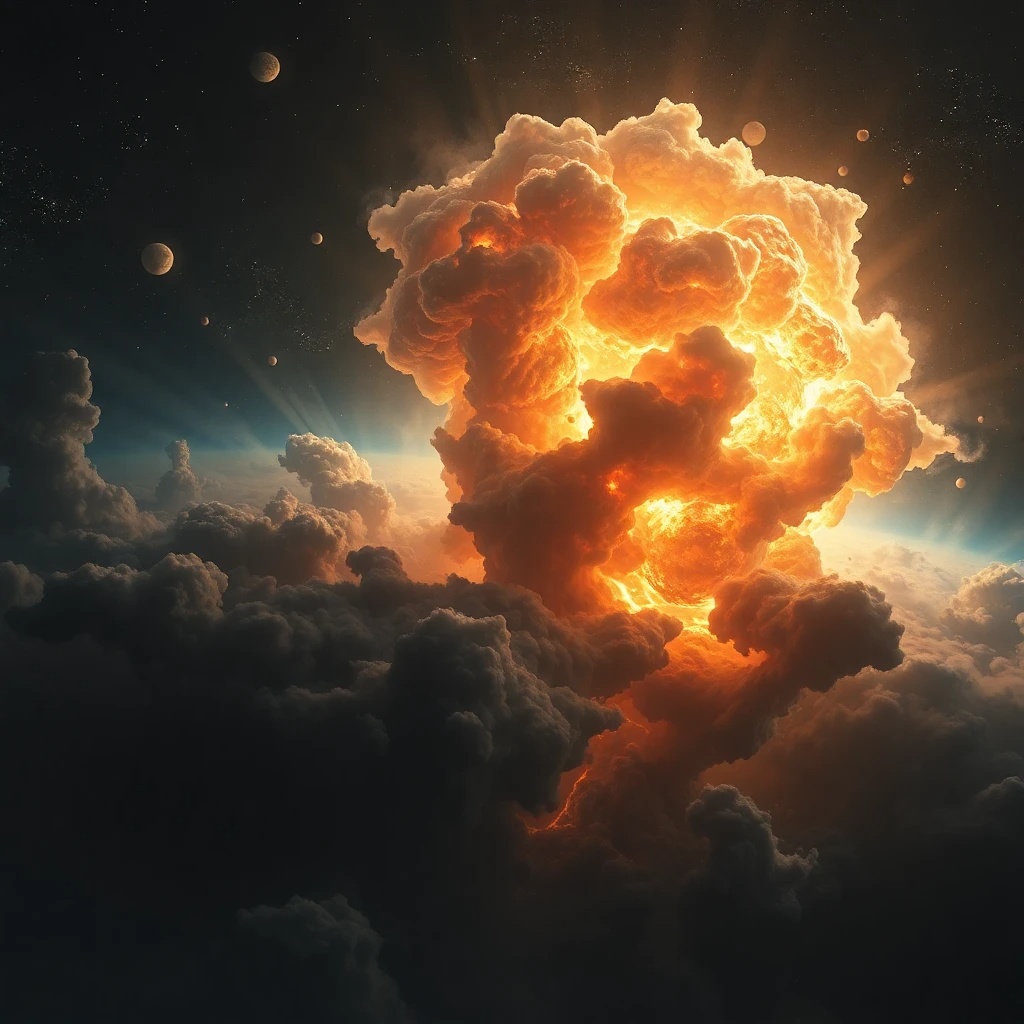 Una representación conceptual de una burbuja de vacío oscuro en expansión destruyendo el universo, mostrando la naturaleza catastrófica de un evento de decaimiento del vacío.